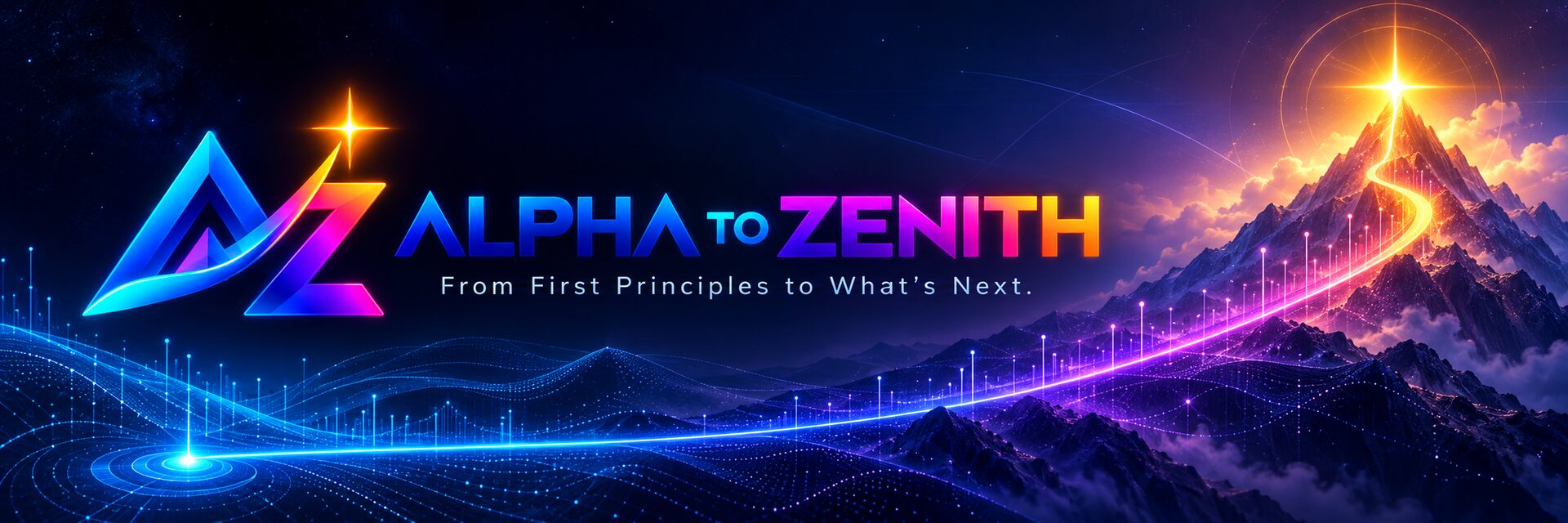 Alpha to Zenith: a path from a digital origin to a mountain summit under a star-filled sky. From First Principles to What’s Next.